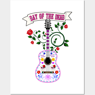 Sugar Skull Guitar Day of the Dead blue Posters and Art